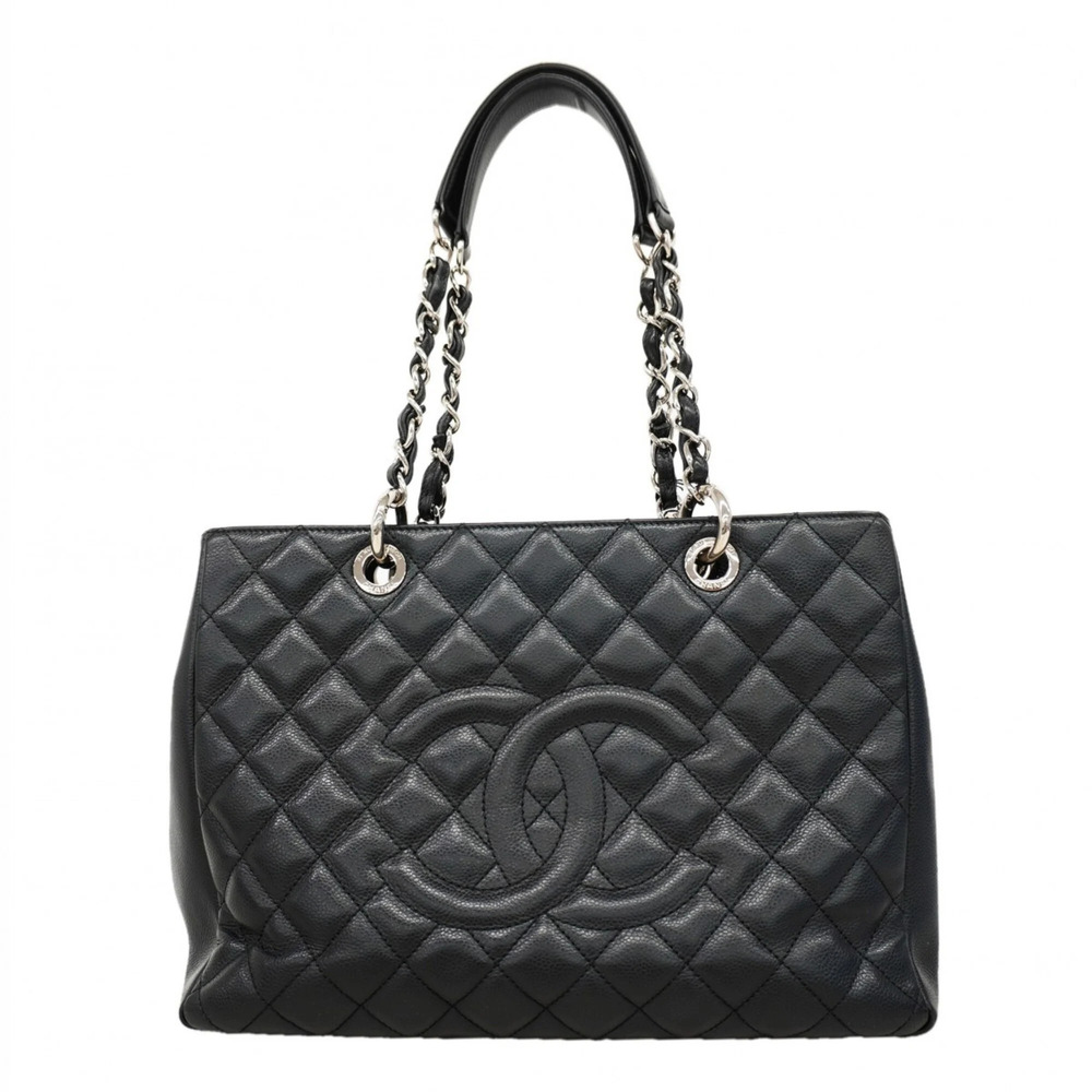 Chanel Tote Bag/Chain Tote, Matelassé Caviar Leather, Black, Women's
